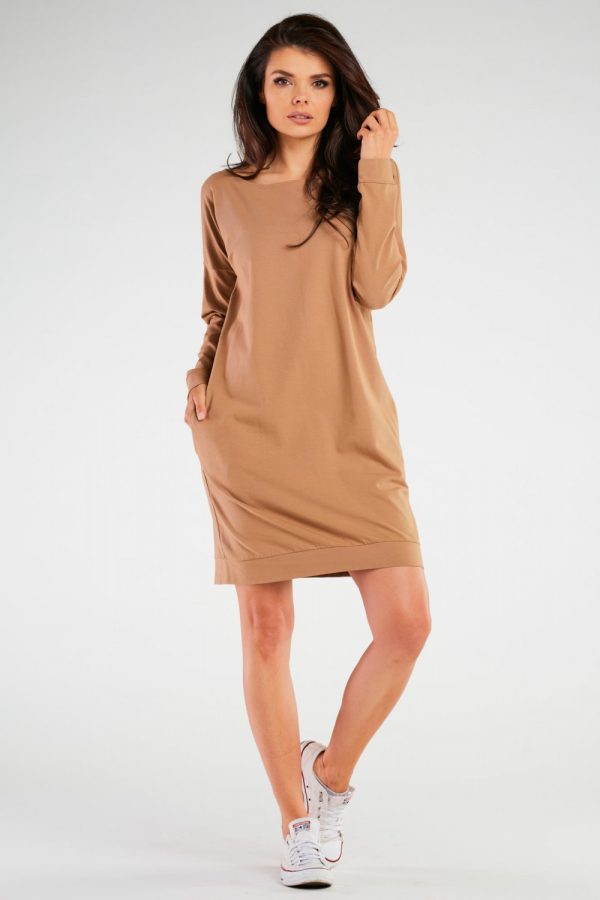 Beige Daydress in Day Dresses with Cotton and Lycra