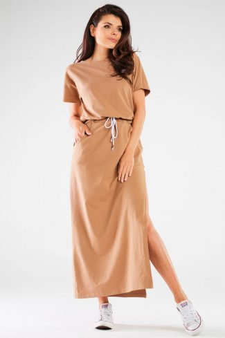 Beige Daydress in Day Dresses with Cotton and Lycra