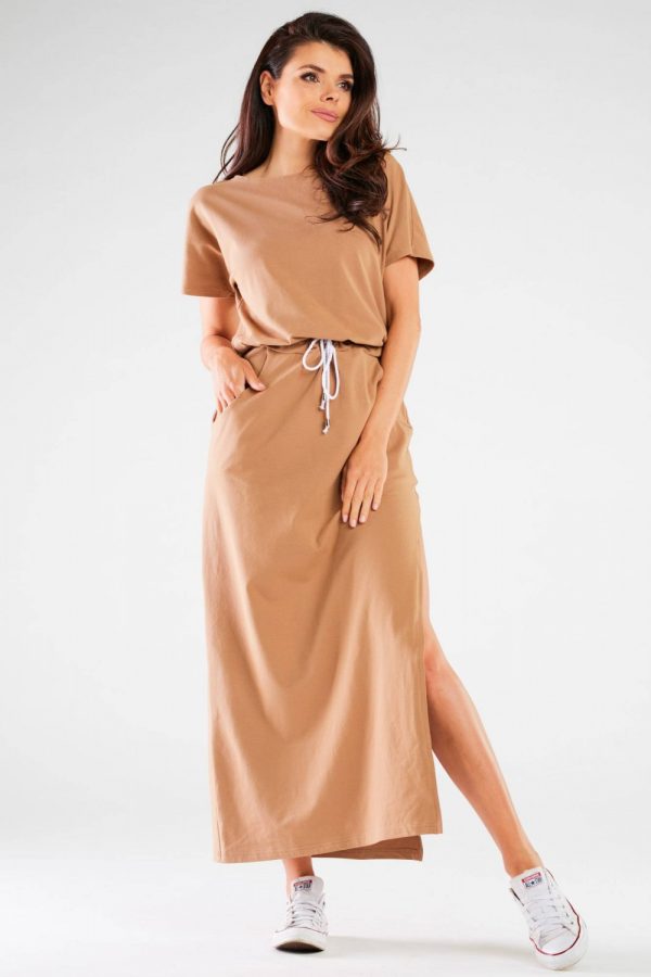 Beige Daydress in Day Dresses with Cotton and Lycra