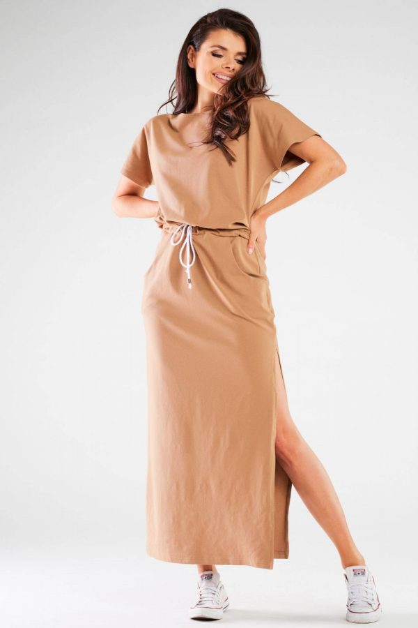Beige Daydress in Day Dresses with Cotton and Lycra