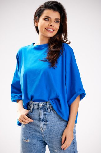 Blue Blouse in Women`s Blouses, Tunics with Cotton and Lycra