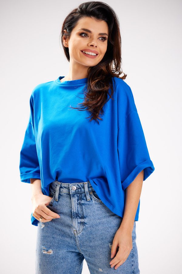 Blue Blouse in Women`s Blouses, Tunics with Cotton and Lycra