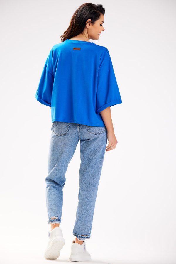 Blue Blouse in Women`s Blouses, Tunics with Cotton and Lycra