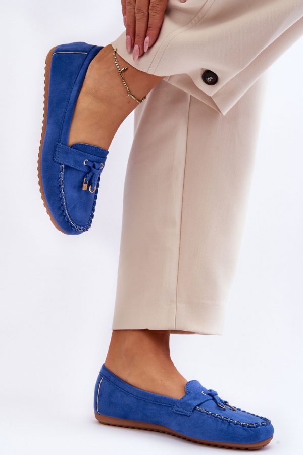 Blue Mocassin in Moccasins, Loafers with Fabric, Footbed and Sole Height
