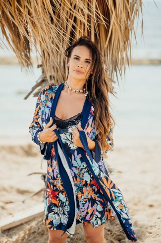 Navy Blue Bathrobe in Dressing Gowns, Bathrobes For Women with Spandex, Polyester and Viscose