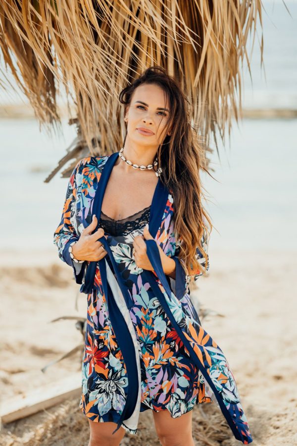 Navy Blue Bathrobe in Dressing Gowns, Bathrobes For Women with Spandex, Polyester and Viscose