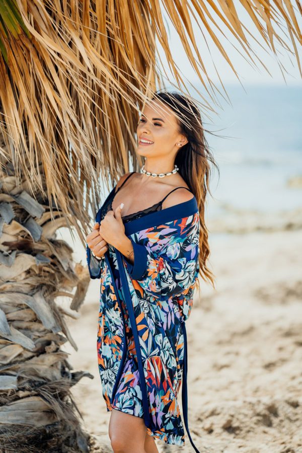 Navy Blue Bathrobe in Dressing Gowns, Bathrobes For Women with Spandex, Polyester and Viscose