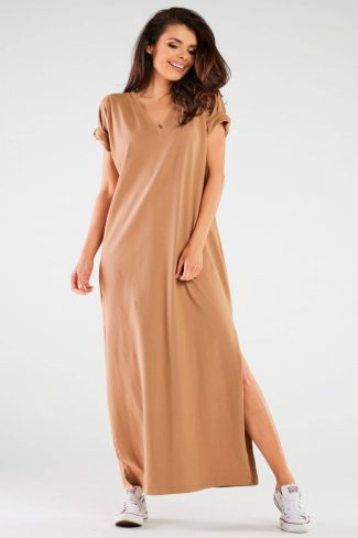 Beige Daydress in Day Dresses with Cotton and Lycra