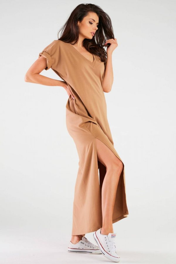 Beige Daydress in Day Dresses with Cotton and Lycra
