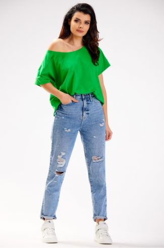 Green Blouse in Women`s Blouses, Tunics with Cotton and Lycra