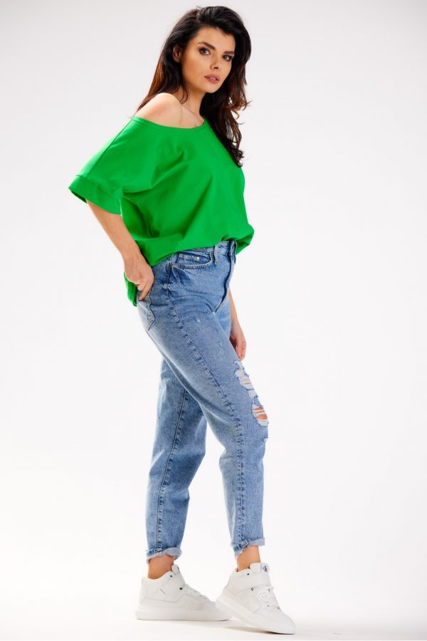 Green Blouse in Women`s Blouses, Tunics with Cotton and Lycra