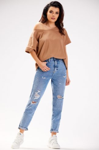 Beige Blouse in Women`s Blouses, Tunics with Cotton and Lycra