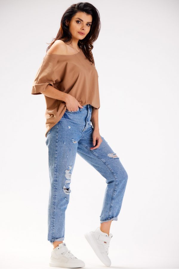 Beige Blouse in Women`s Blouses, Tunics with Cotton and Lycra