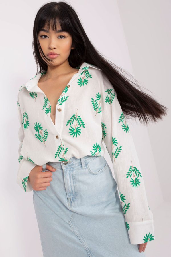 Green Long Sleeve Shirt in Shirts For Women with Cotton