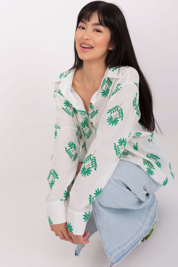 Green Long Sleeve Shirt in Shirts For Women with Cotton