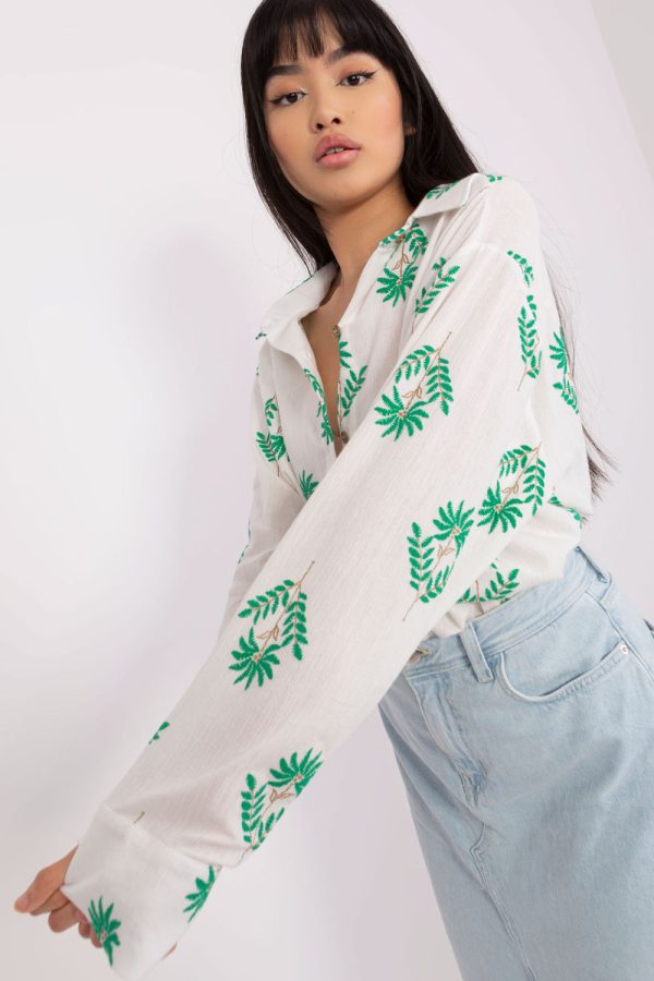 Green Long Sleeve Shirt in Shirts For Women with Cotton