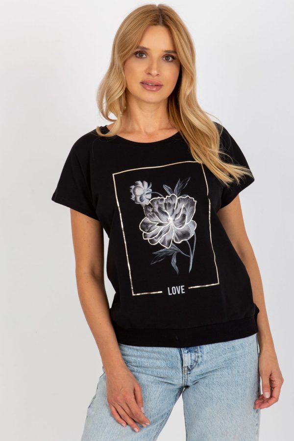 Black Blouse in Women`s Blouses, Tunics with Cotton and Spandex