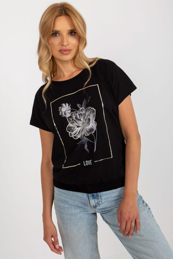 Black Blouse in Women`s Blouses, Tunics with Cotton and Spandex