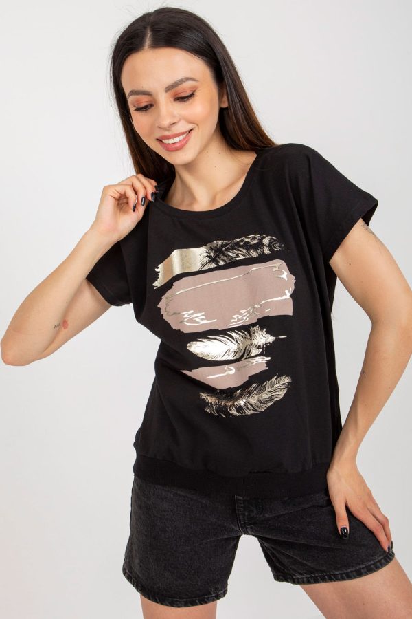 Black Blouse in Women`s Blouses, Tunics with Cotton and Spandex