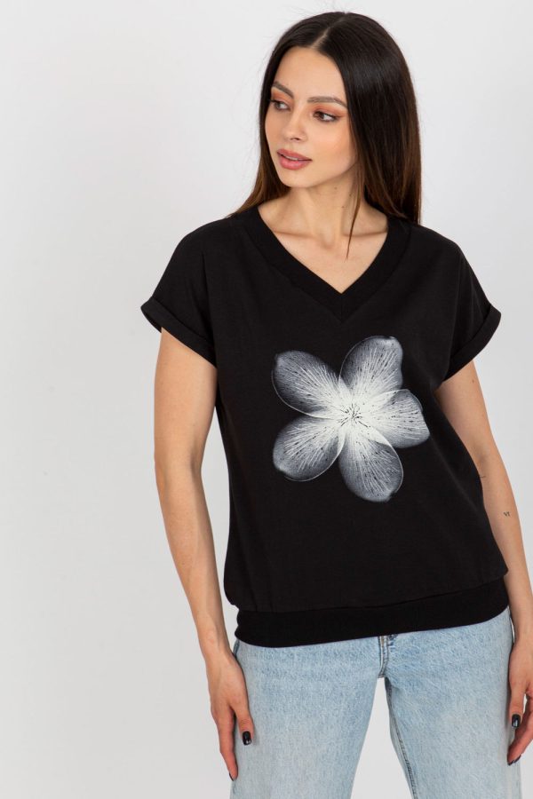 Black Blouse in Women`s Blouses, Tunics with Cotton and Spandex