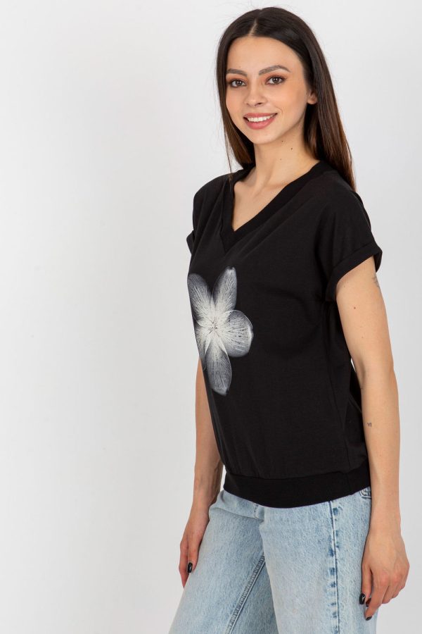 Black Blouse in Women`s Blouses, Tunics with Cotton and Spandex