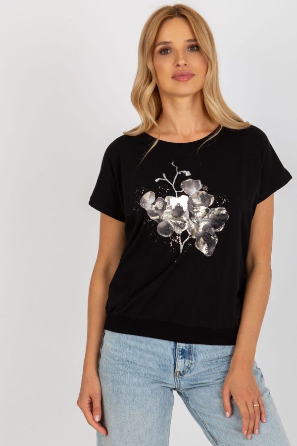 Black Blouse in Women`s Blouses, Tunics with Cotton and Spandex