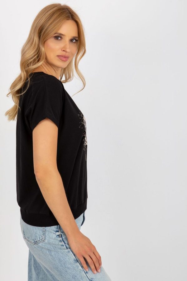 Black Blouse in Women`s Blouses, Tunics with Cotton and Spandex