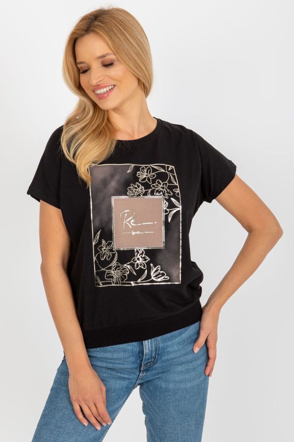 Black Blouse in Women`s Blouses, Tunics with Cotton and Spandex