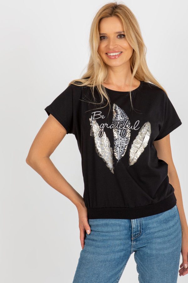 Black Blouse in Women`s Blouses, Tunics with Cotton and Spandex