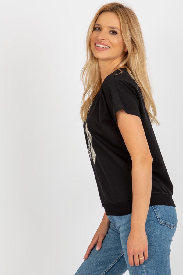 Black Blouse in Women`s Blouses, Tunics with Cotton and Spandex