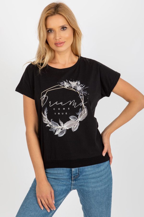 Black Blouse in Women`s Blouses, Tunics with Cotton and Spandex