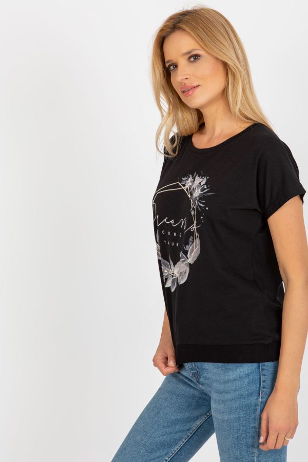 Black Blouse in Women`s Blouses, Tunics with Cotton and Spandex