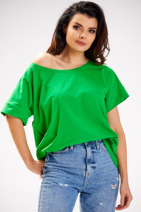 Green Blouse in Women`s Blouses, Tunics with Cotton and Lycra
