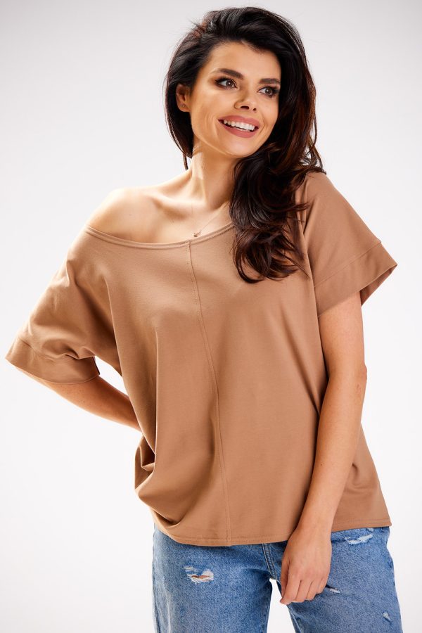 Beige Blouse in Women`s Blouses, Tunics with Cotton and Lycra