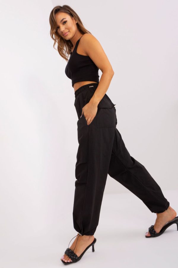 Black Women Trousers in Pants, Trousers, Shorts with Cotton and Polyester