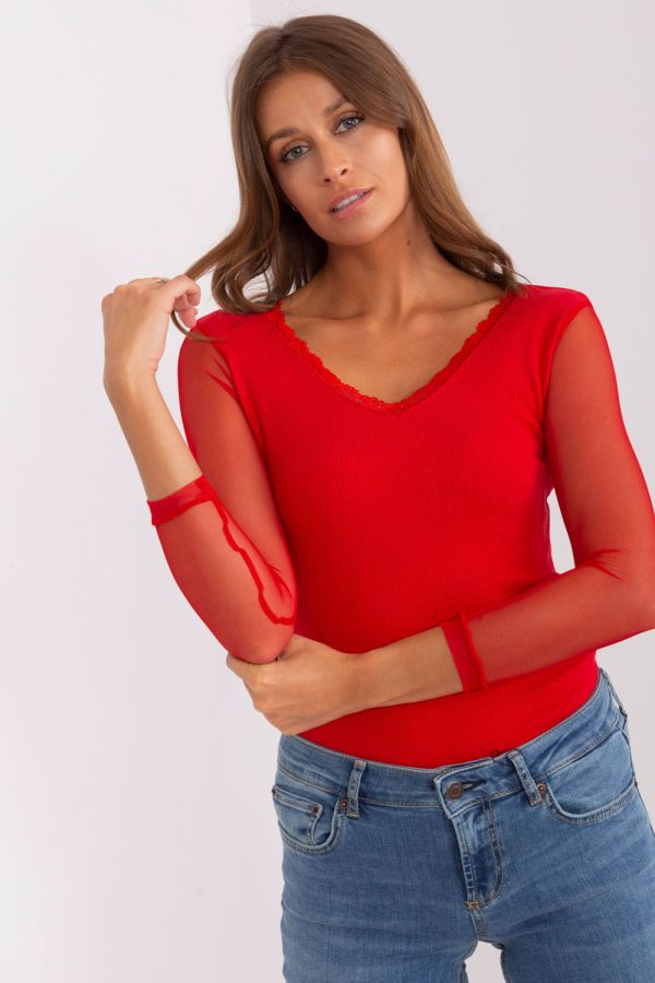 Red Blouse in Women`s Blouses, Tunics with Cotton and Spandex