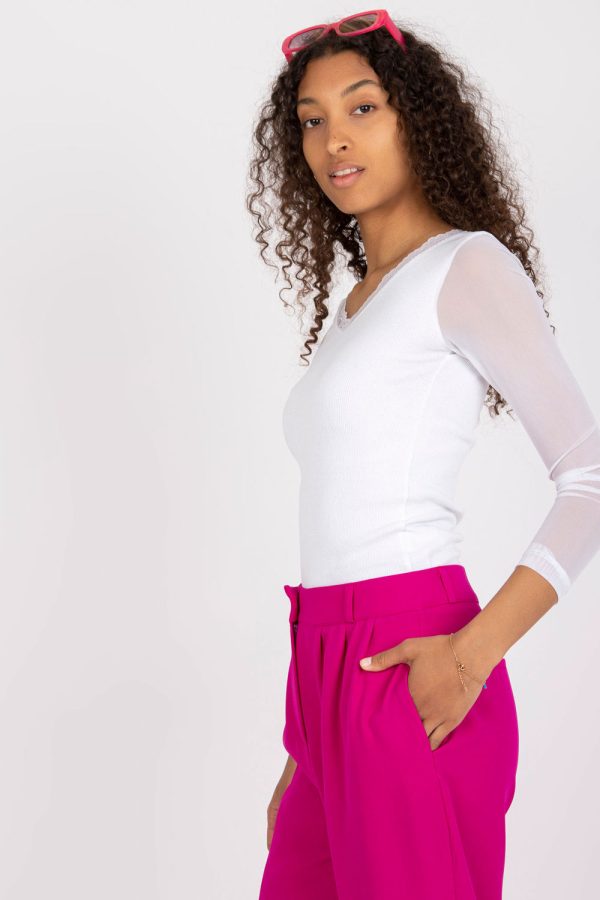 White Blouse in Women`s Blouses, Tunics with Cotton and Spandex