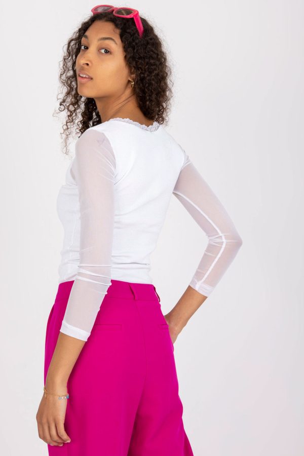 White Blouse in Women`s Blouses, Tunics with Cotton and Spandex