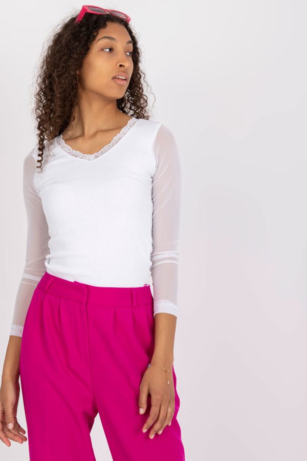 White Blouse in Women`s Blouses, Tunics with Cotton and Spandex