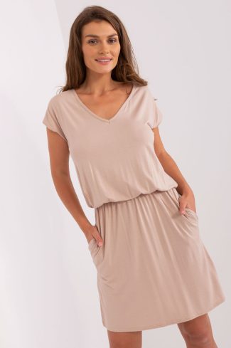 Beige Daydress in Day Dresses with Spandex and Viscose