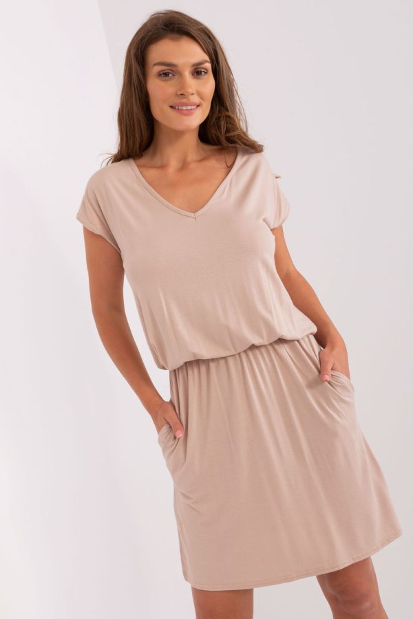 Beige Daydress in Day Dresses with Spandex and Viscose