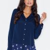 Navy Blue Shirt in Shirts For Women with Spandex, Polyester and Viscose