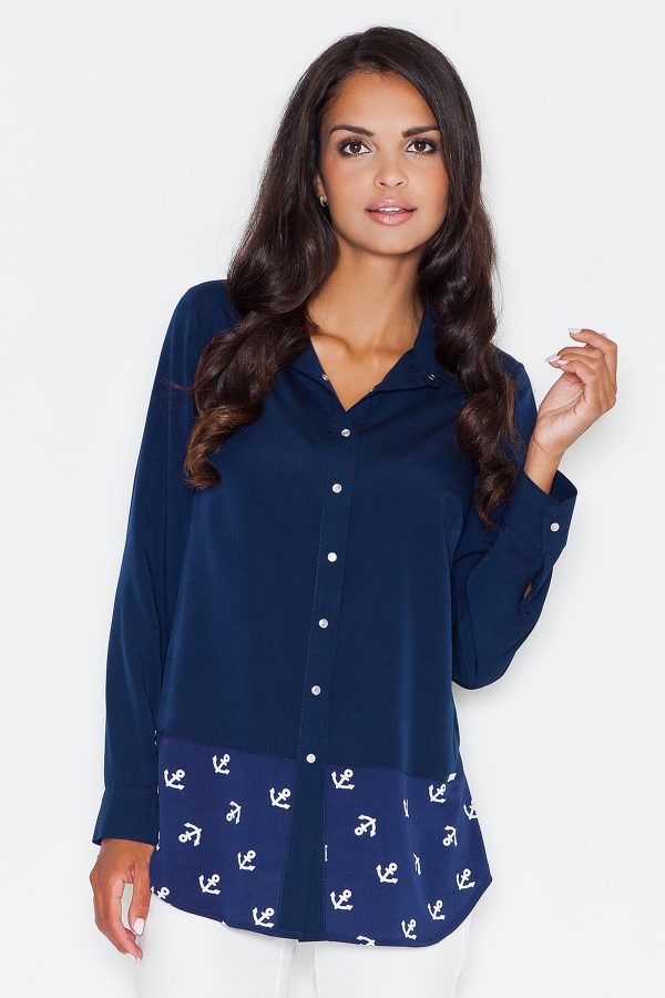 Navy Blue Shirt in Shirts For Women with Spandex, Polyester and Viscose