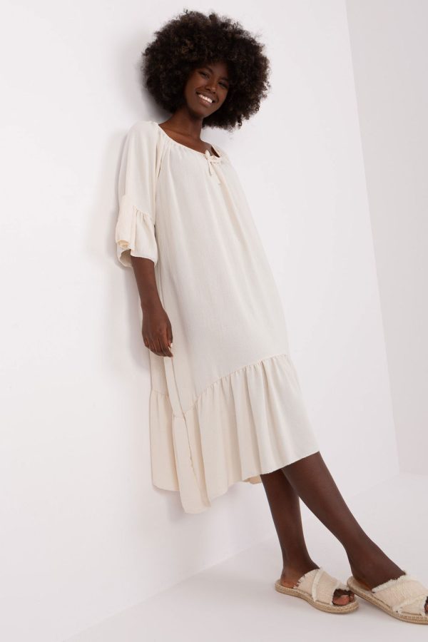Beige Daydress in Day Dresses with Polyester