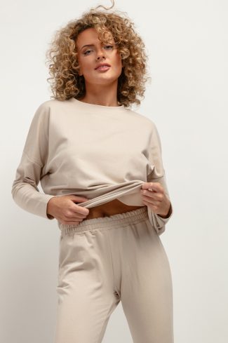 Beige Sweatshirt in Sweatshirts For Women with Cotton and Polyester