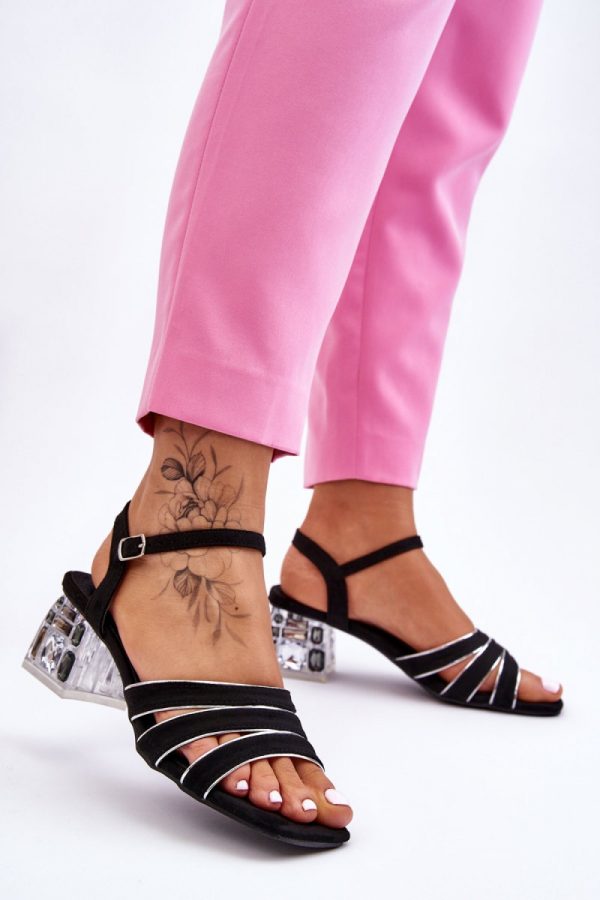 Black Heel Sandals in Sandals & Flip-Flops For Women with Fabric, Footbed and Heel Height