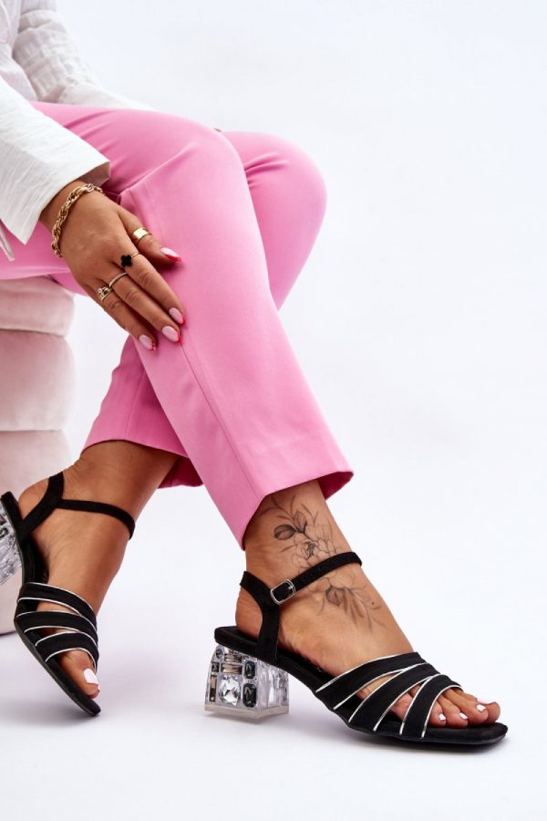 Black Heel Sandals in Sandals & Flip-Flops For Women with Fabric, Footbed and Heel Height