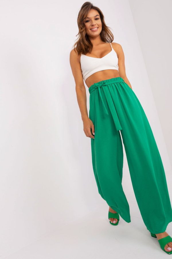 Green Women Trousers in Pants, Trousers, Shorts with Spandex and Polyester