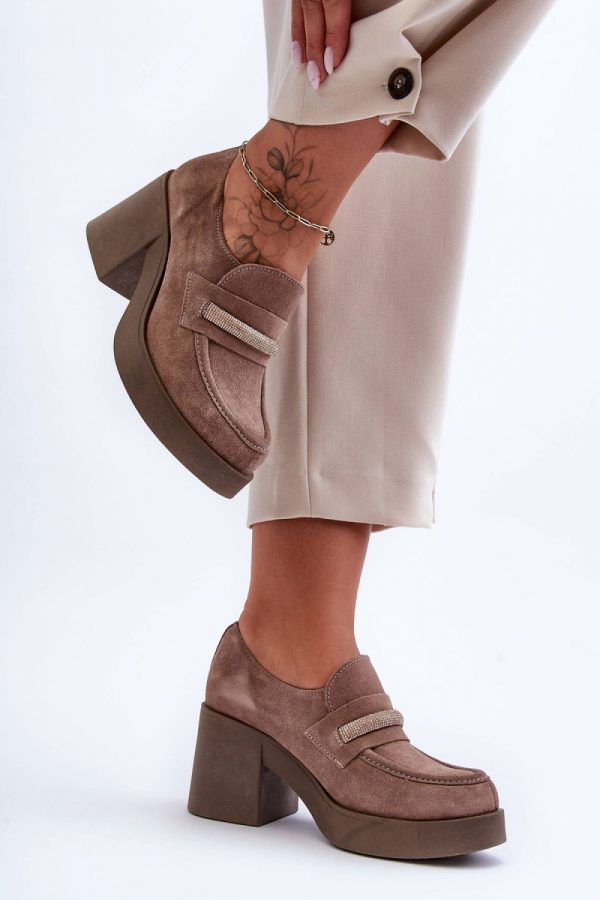 Beige Heeled Low Shoes in Women`s Ankle Boots & Booties with Fabric, Footbed, Upper Height, Heel Height and Platform Height