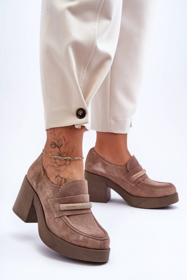 Beige Heeled Low Shoes in Women`s Ankle Boots & Booties with Fabric, Footbed, Upper Height, Heel Height and Platform Height